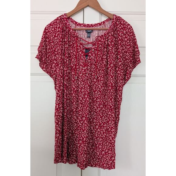 Chaps Red Floral Short Sleeve Blouse NEW! - Picture 1 of 7